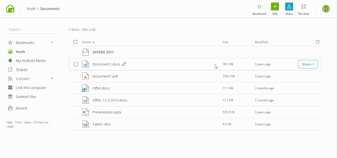 Single file sharing inside Koofr app - Koofr changelog