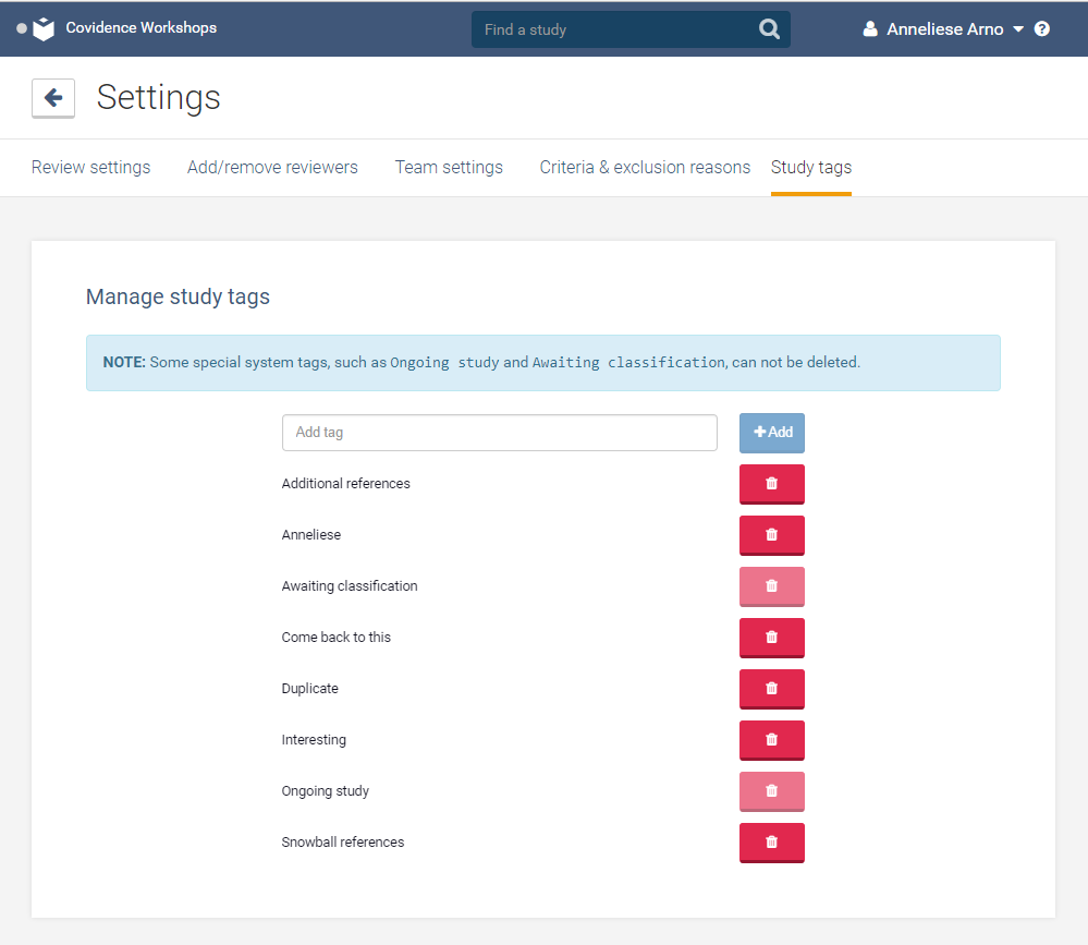 deleting custom tags covidence