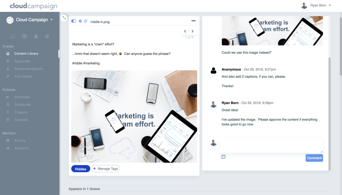 Content Approval Comments - Cloud Campaign updates