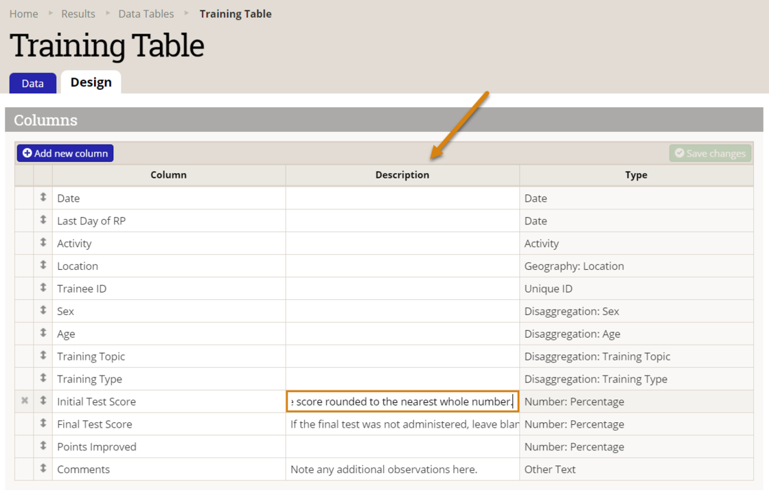 Description fields in data tables DevResults release notes