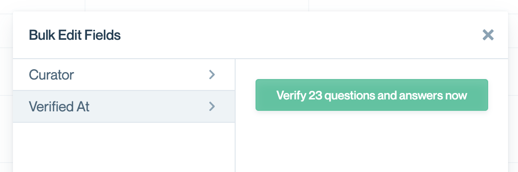 Bulk verify Knowledge Base Q and As - Conveyor updates