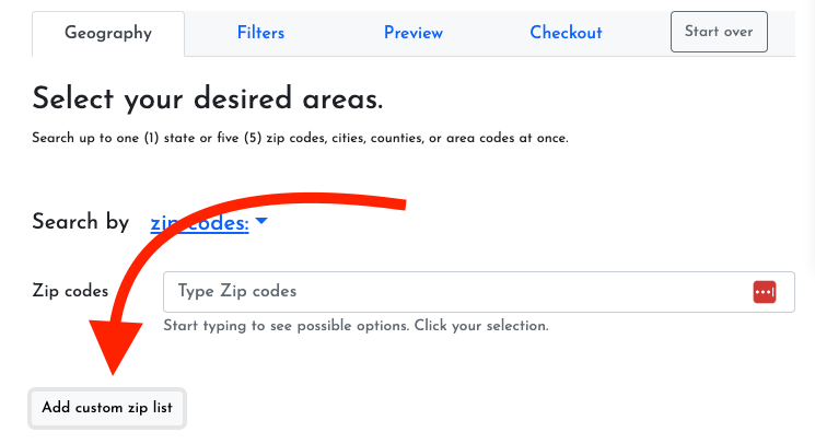 How To Add custom Zip code lists to Searches