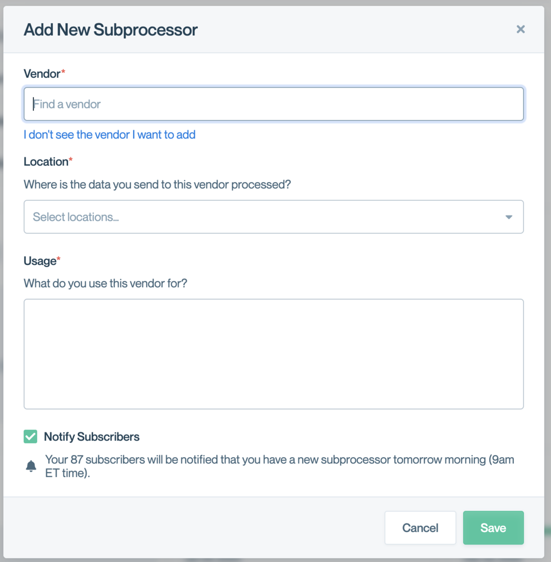 Subprocessors and notifications - Conveyor updates