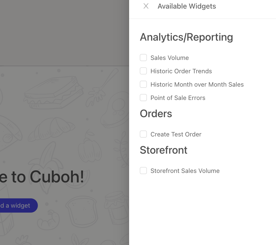 Dashboard - Widgets - Cuboh updates
