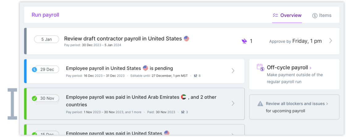 Paid payroll for international employees displays in Run payroll ...