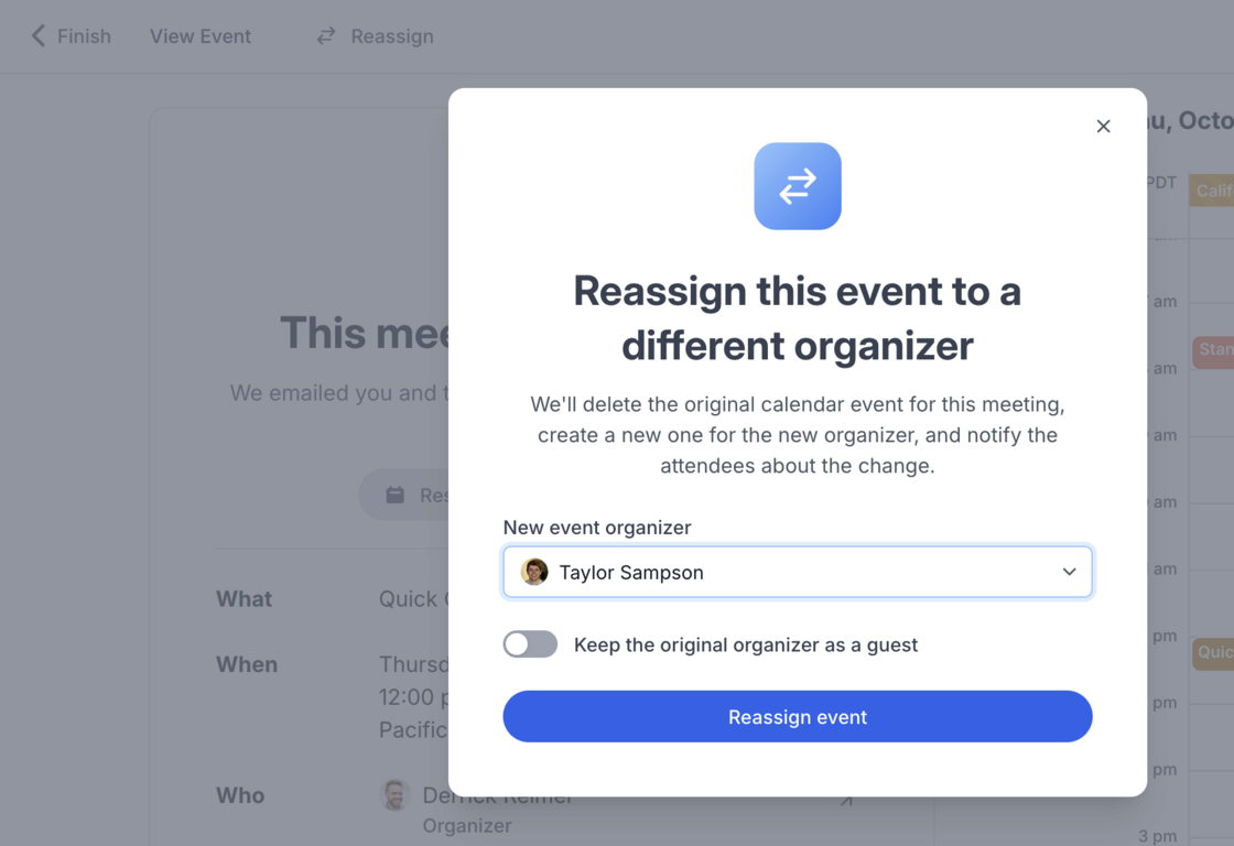 Reassign scheduled events to a different organizer 🧑‍💻