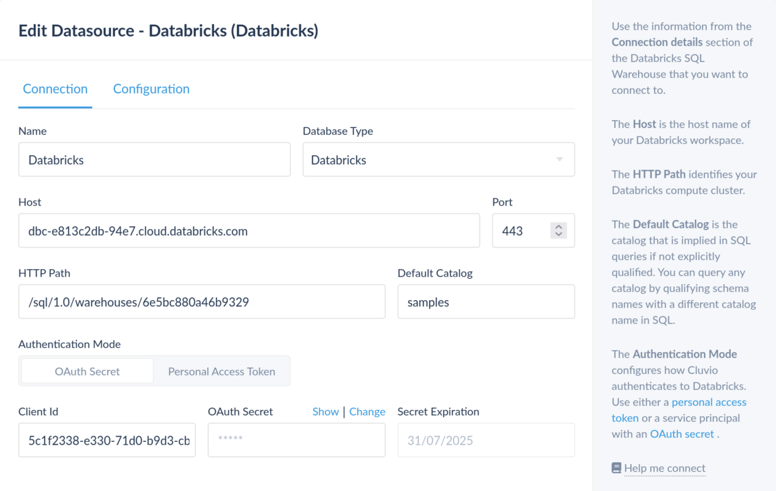 🔒 Databricks OAuth Secret Authentication - Cluvio updates