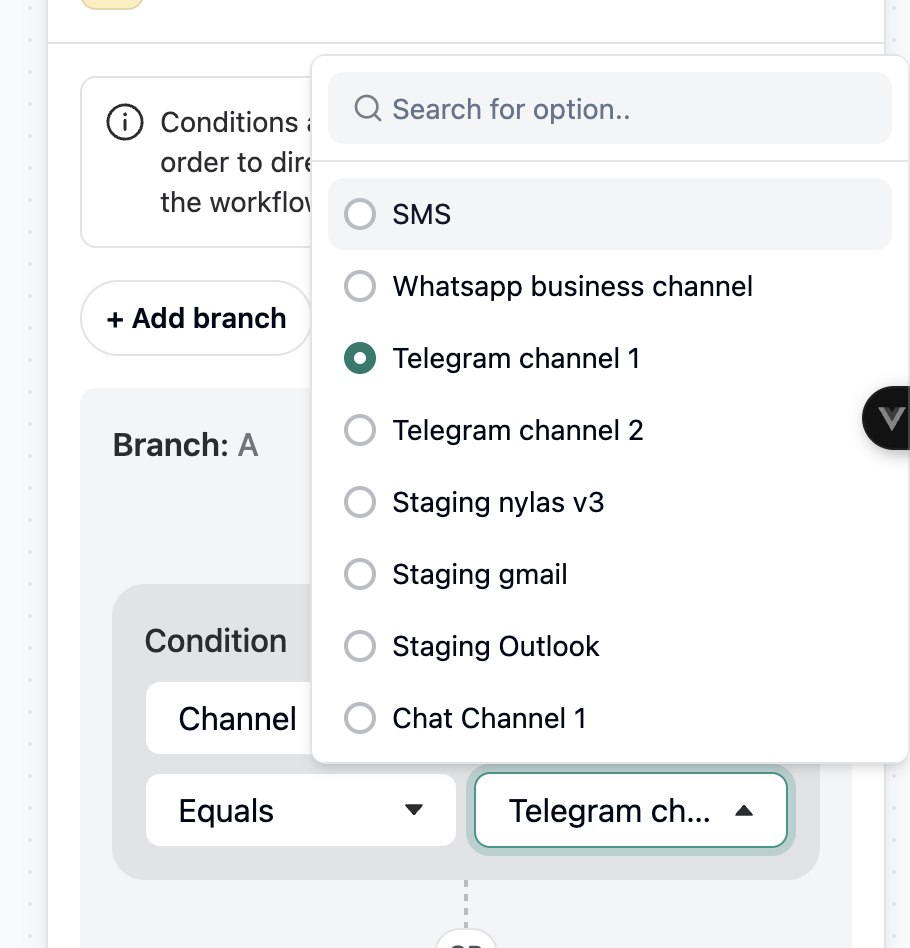 Version management and new channel condition now available in Journeys screenshot 2