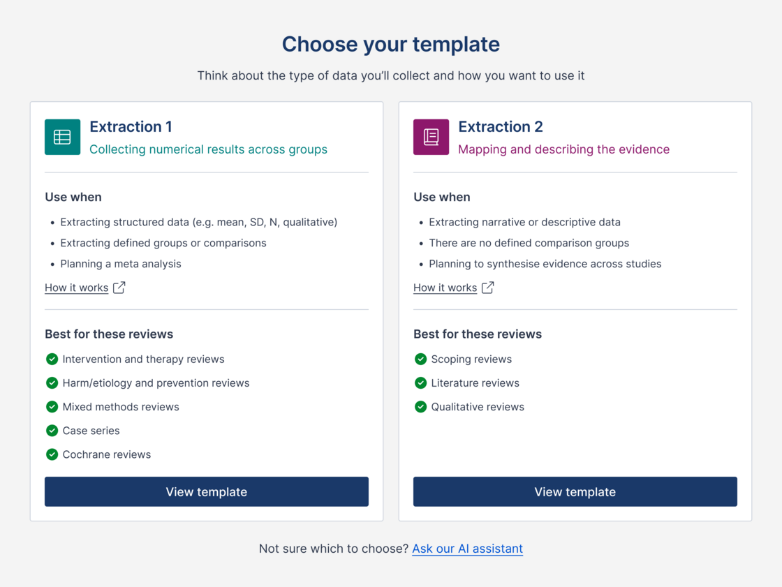 Choose the right extraction template with confidence - Covidence updates