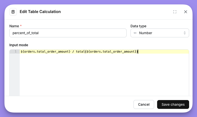 Reference totals in table calculations - Lightdash updates